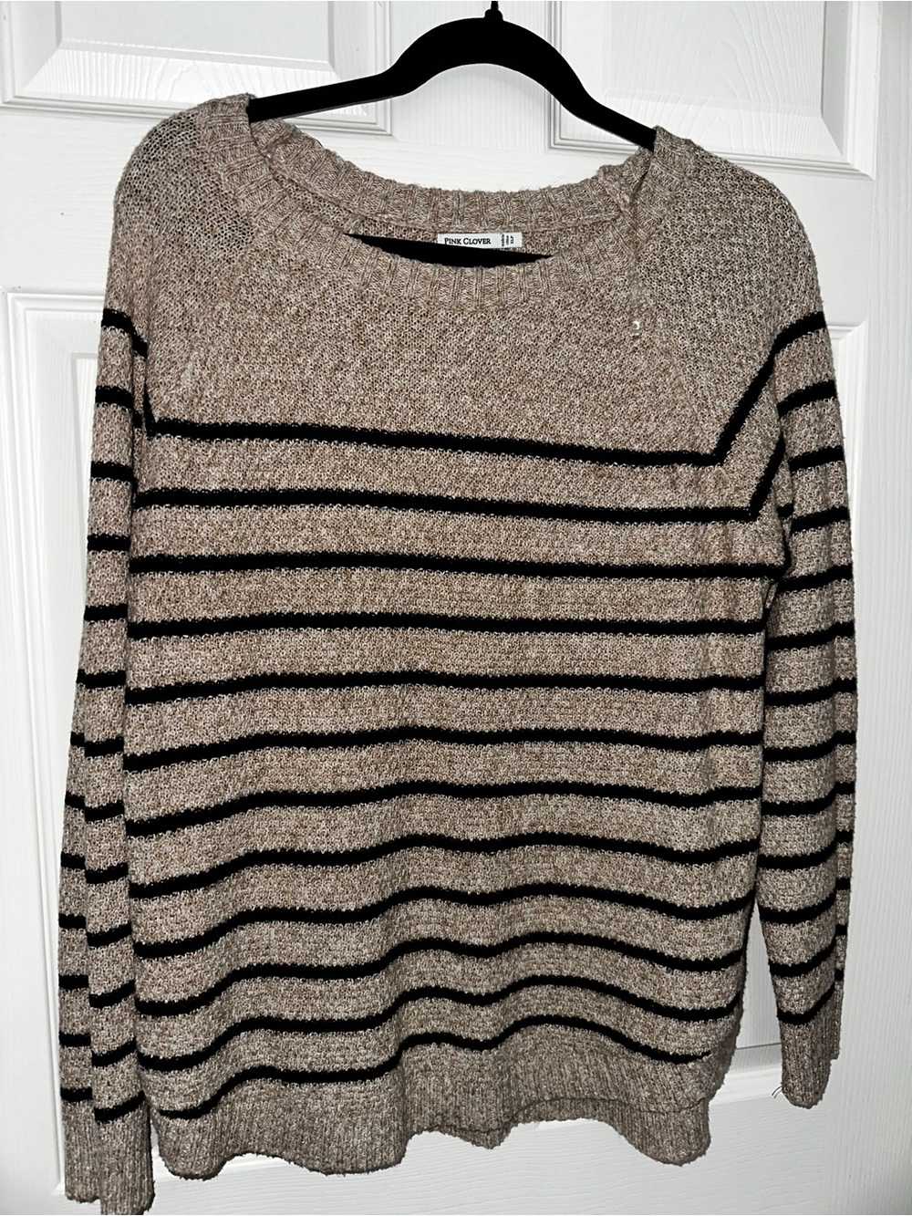 Pink Clover Beige and Black Striped Crewneck Sweater